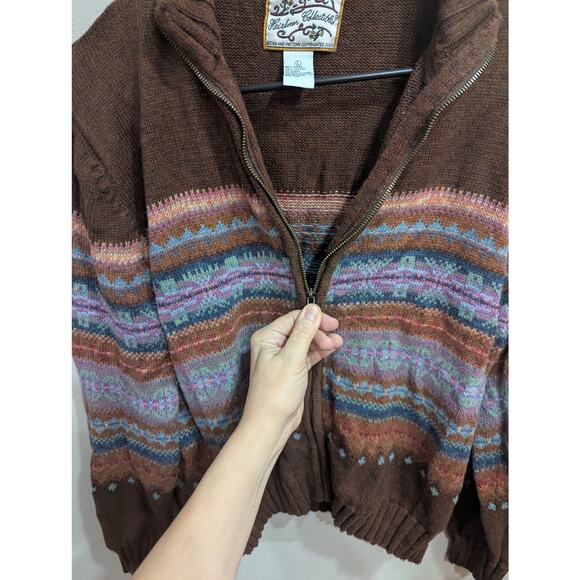 Vintage metal zip front brown earth tone cardigan by Heirloom Collectables, L - Picture 3 of 9
